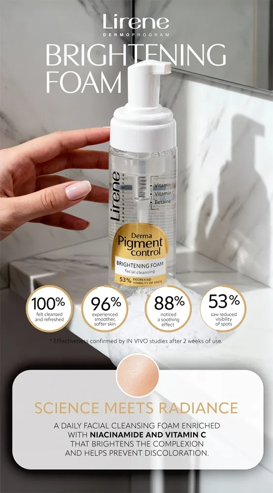 Lirene Derma Pigment Control Brightening Foam Uppljusande skumrengörare För hud med hyperpigmentering 150 ml