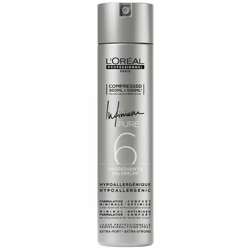L’Oréal Professionnel Infinium Pure hypoallergeeninen hiuslakka erittäin voimakas pito hajusteeton 500 ml