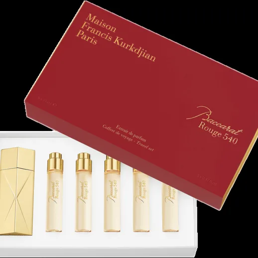 Maison Francis Kurkdjian Baccarat Rouge 540 Travel Set = Globe Trotter Travel Spray Case Golden Edition + 5x Extrait de Parfum 11 ml