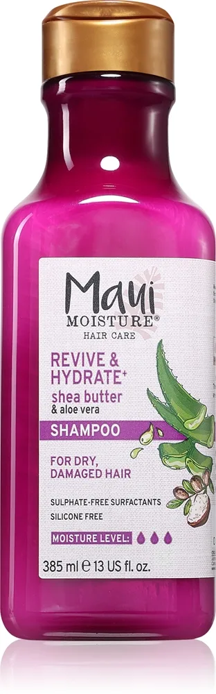 Maui Moisture Revive & Hydrate + Shea Butter & Aloe Vera Fugtgivende og revitaliserende shampoo til tørt og skadet hår 385 ml