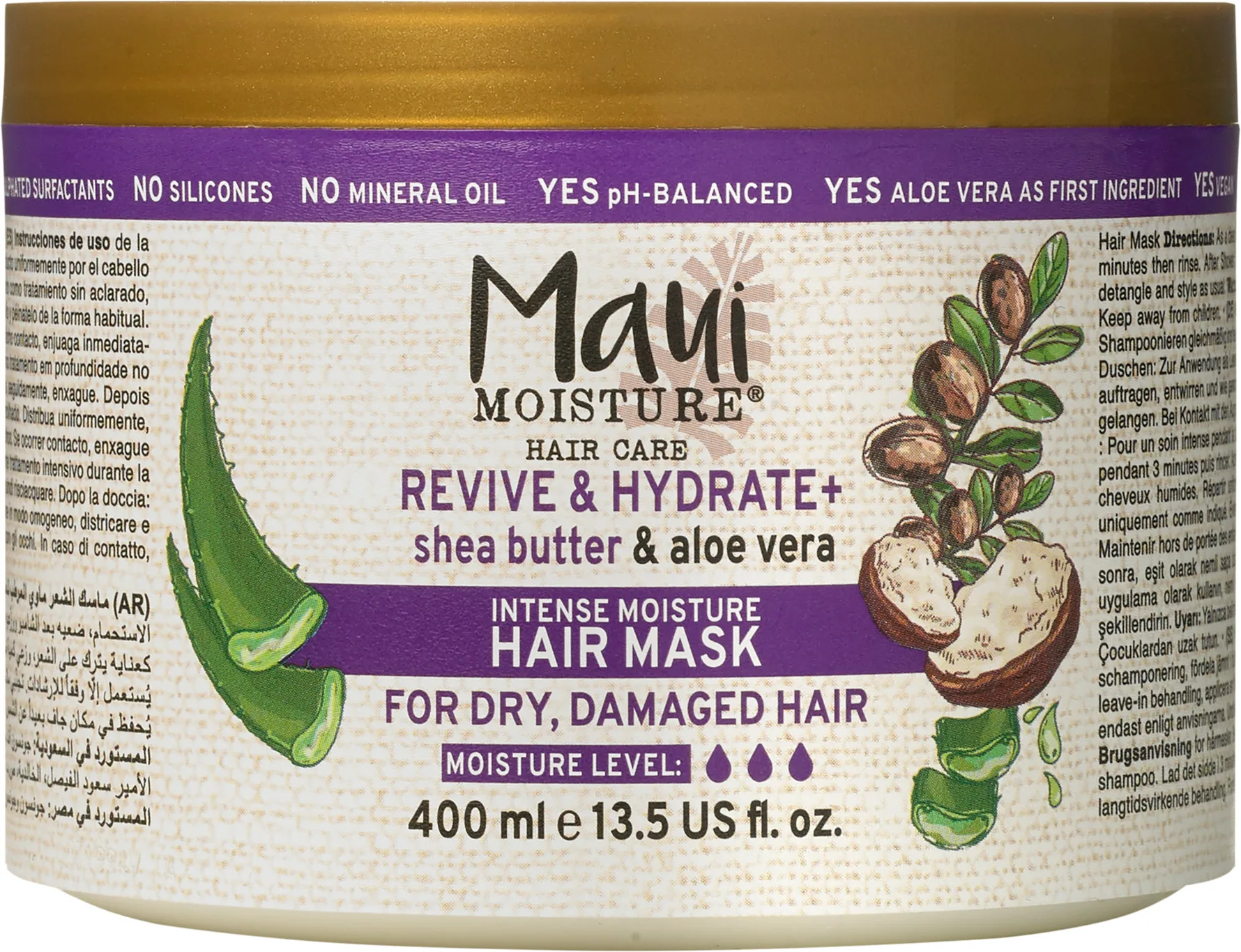 Maui Moisture Revive & Hydrate + Shea Butter & Aloe Vera kosteuttava ja ravitseva naamio hiuksiin 400 ml