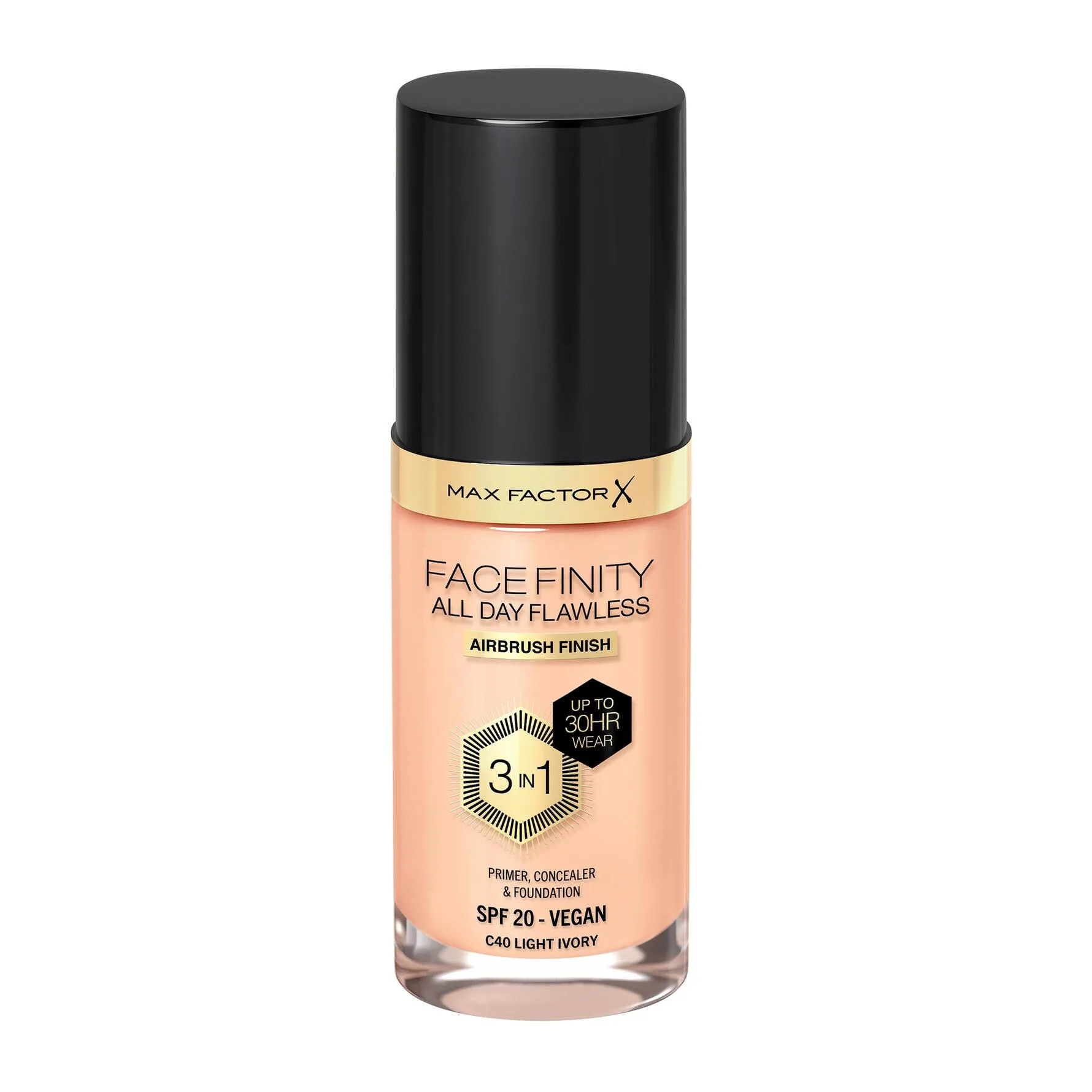 Max Factor Facefinity All Day Flawless Långvarig foundation SPF 20 Skugga 40 Light Ivory 30 ml