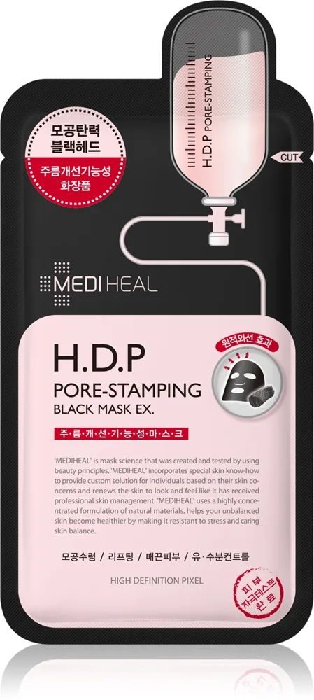 MEDIHEAL Black Mask H.D.P Pore-Stamping kangasnaamio ihohuokosten supistamiseen 25 ml