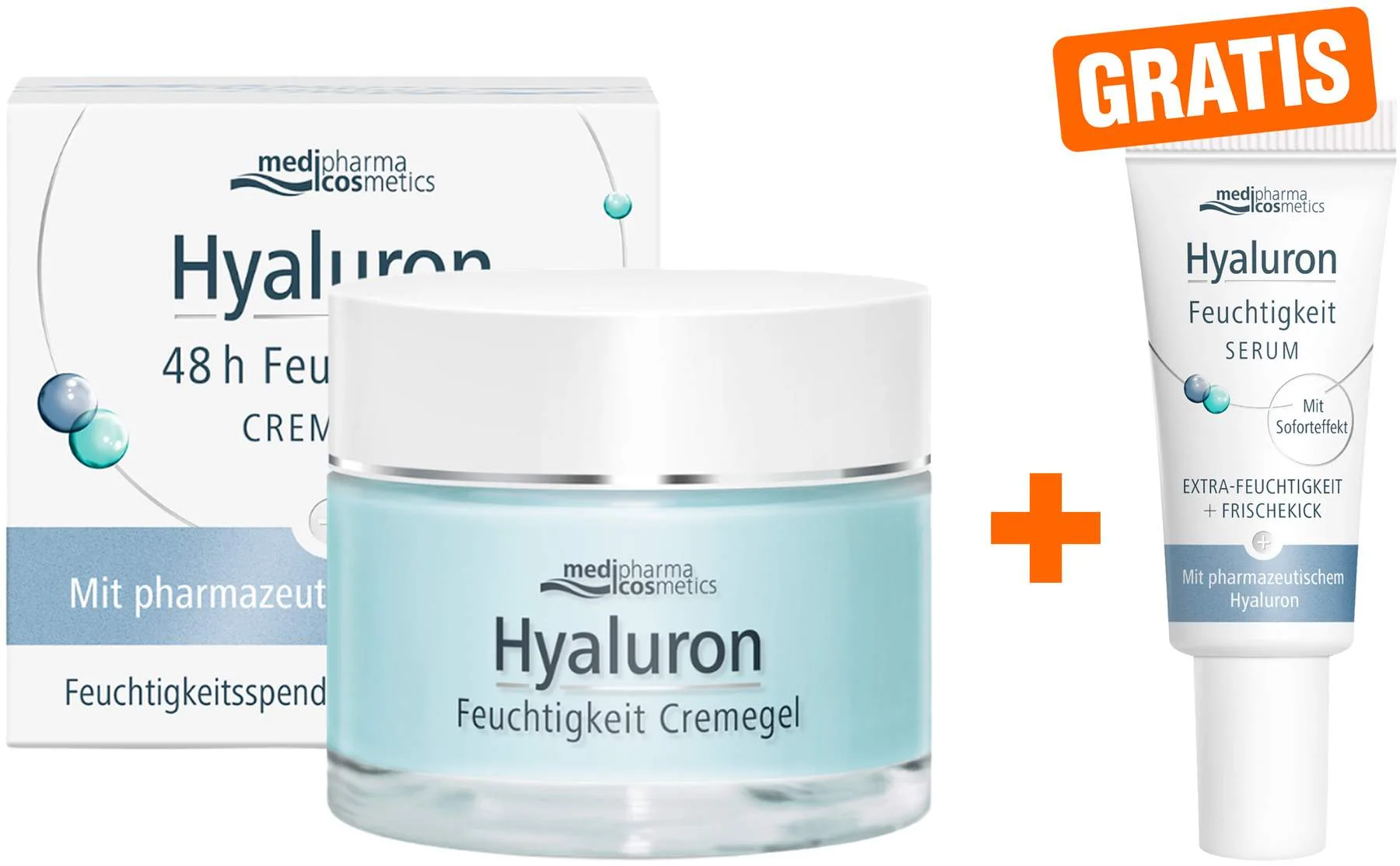 Medipharma cosmetics Hyaluron 48h Feuchtigkeit Cremegel 50 ml + gratis Hyaluron Feuchtigkeit Serum 5 ml - Hyaluroncreme für trockene Haut