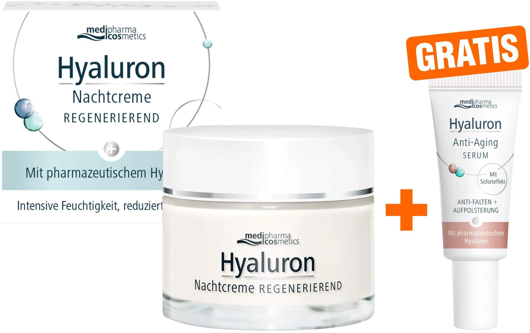 medipharma cosmetics Hyaluron Nachtcreme regenerierend 50 ml + gratis Hyaluron Anti - Aging Serum 5 ml - Zur Gesichtspflege