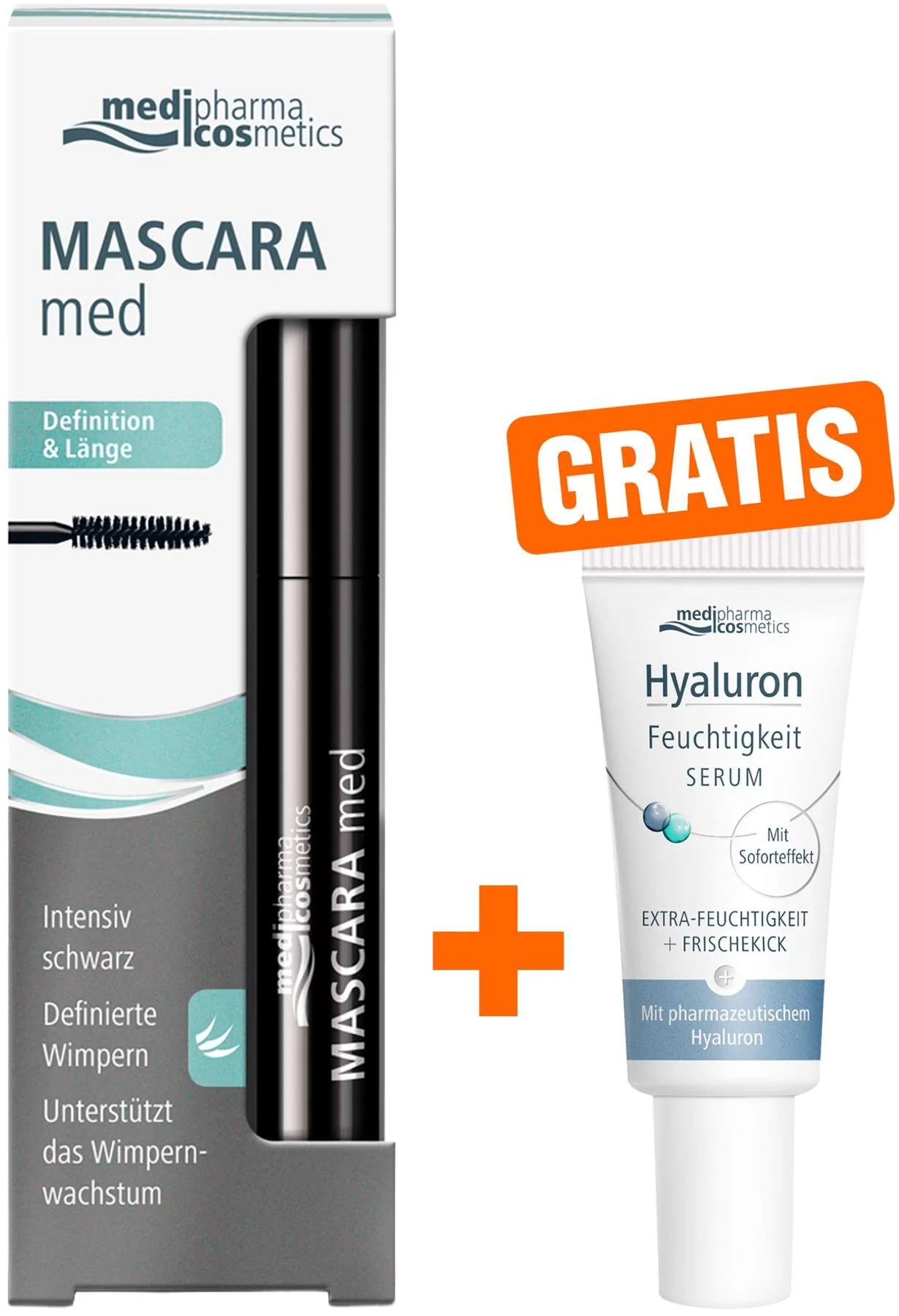 medipharma cosmetics Mascara med Definition & Länge 5 ml + gratis Hyaluron Feuchtigkeit Serum 5 ml - Für längere kräftigere Wimpern