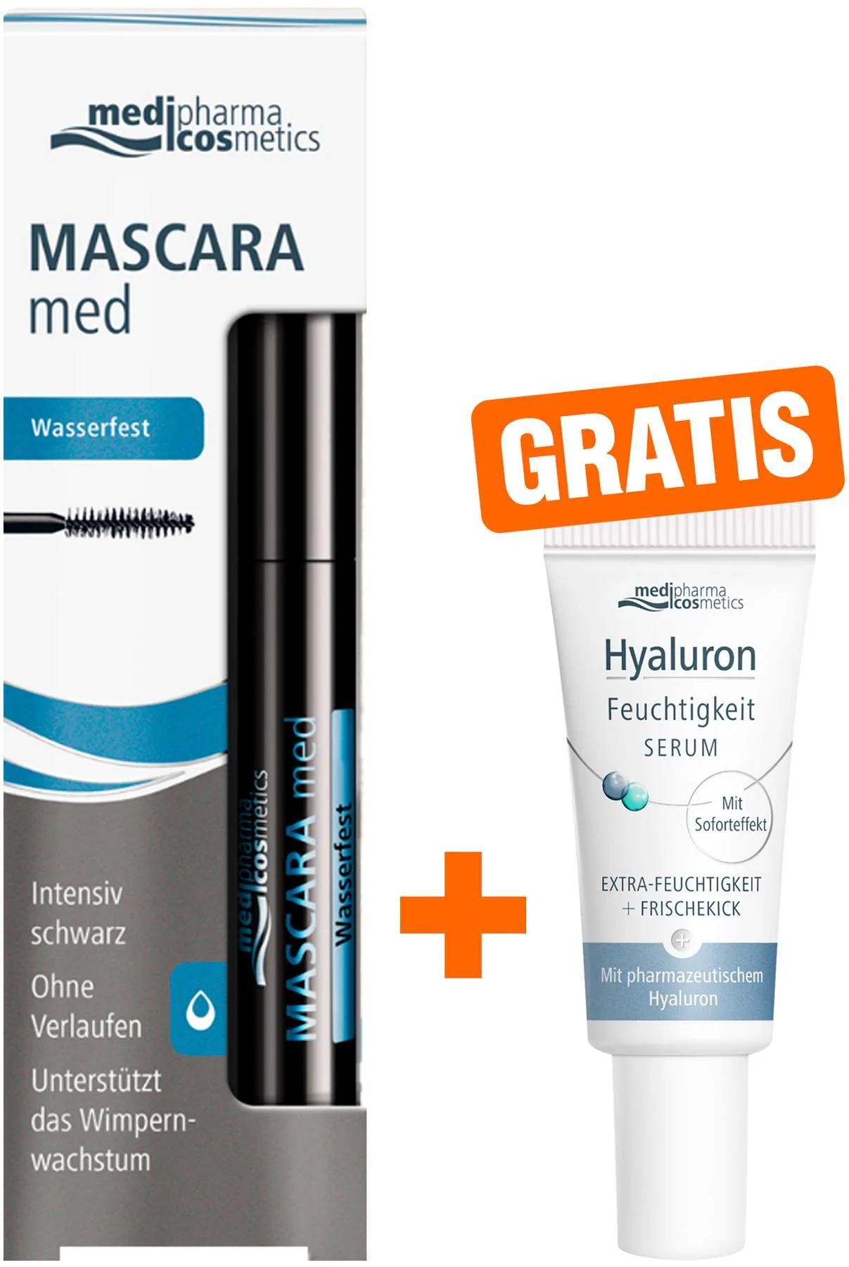 medipharma cosmetics Mascara med wasserfest 5 ml + gratis Hyaluron Feuchtigkeit Serum 5 ml - Augen - make - up
