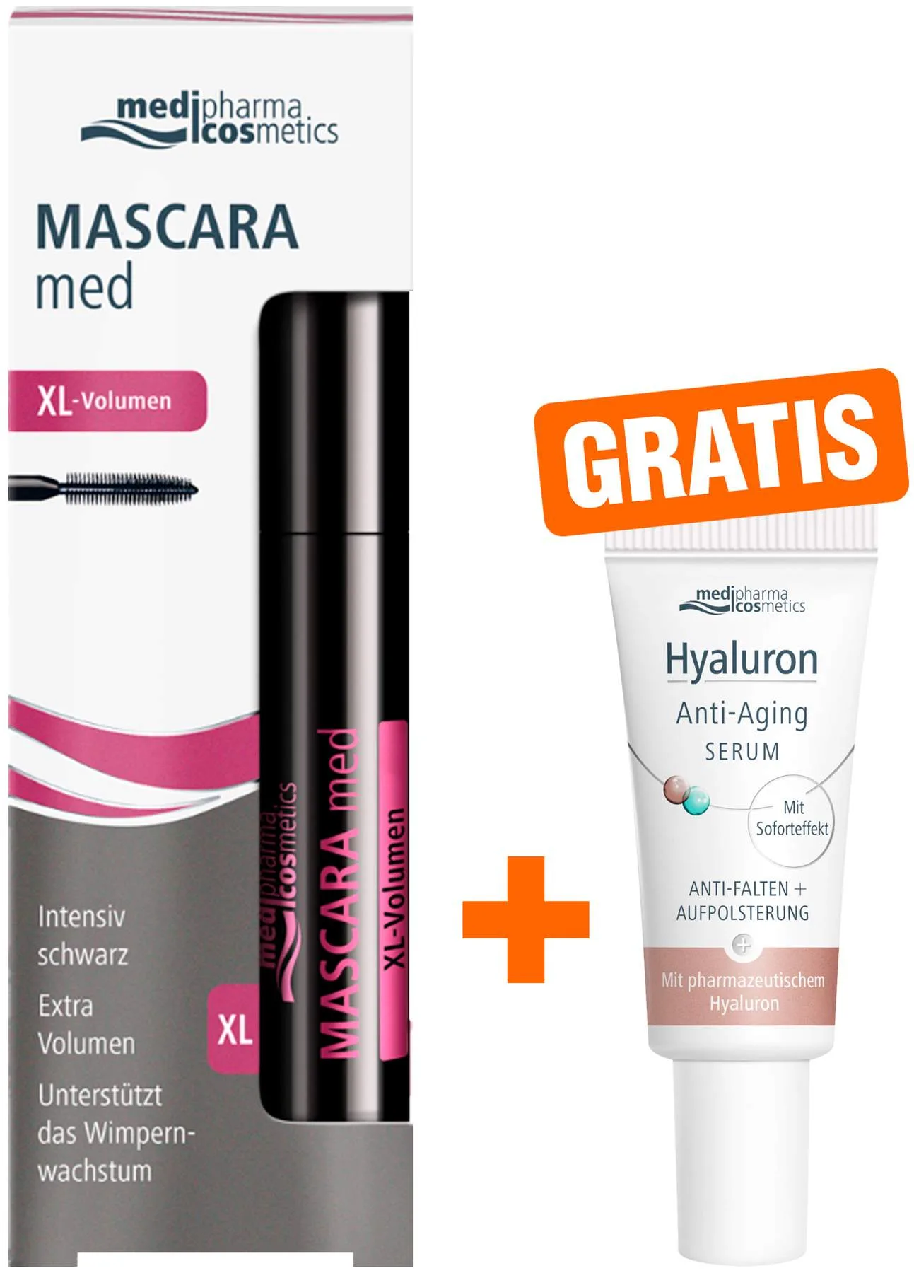 medipharma cosmetics Mascara Med XL-Volumen 6 ml + gratis Hyaluron Anti - Aging Serum 5 ml - Für kräftigere Wimpern