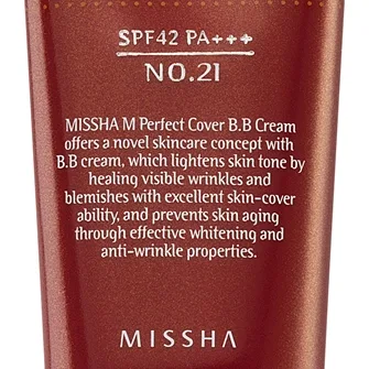 Missha M Perfect Cover BB-kräm med mycket hög solskyddsfaktor liten packning Skugga No. 21 Light Beige SPF 42/PA+++ 20 ml