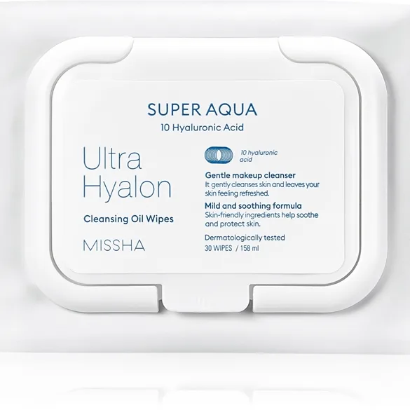 Missha Super Aqua 10 Hyaluronic Acid Rengörande och sminkborttagande servetter 30 st.