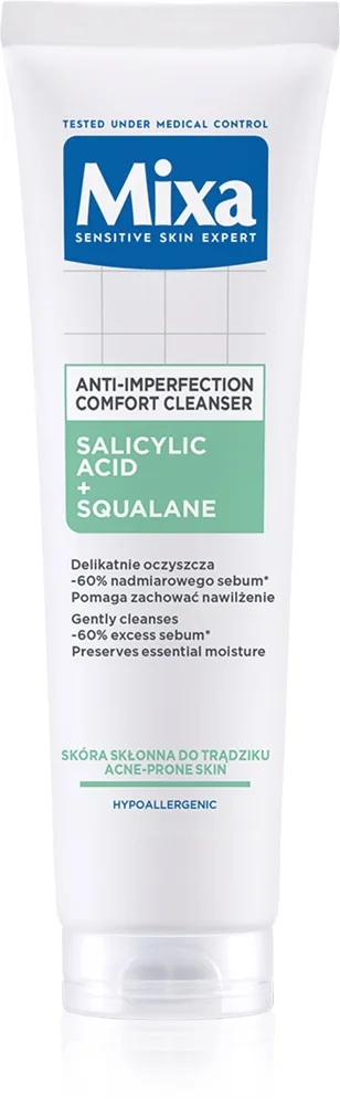 Mixa Anti-Imperfection Comfort Cleanser puhdistava kasvogeeli akneihon virheiden ehkäisyyn 150 ml