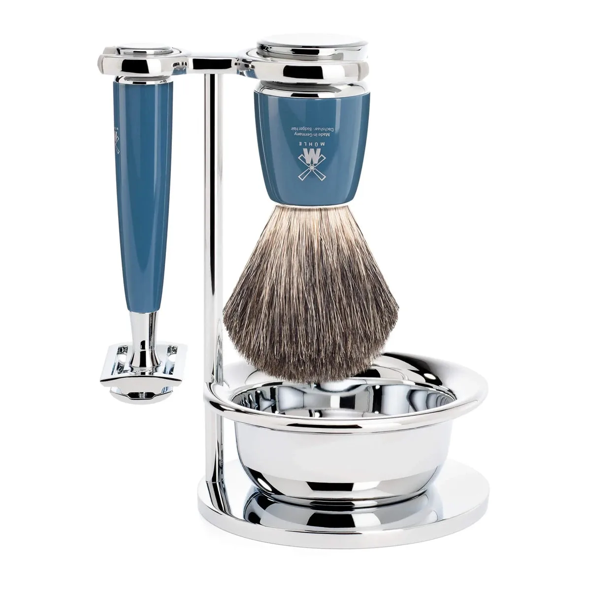 Mühle Rytmo Safety Razor Shaving Set Pure Badger Resin Petrol Blue