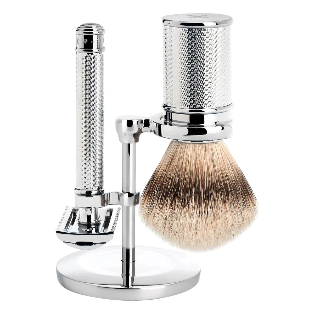Mühle Shaving Barbersæt med DE-skraber (åben kam), Barberkost og holder, Traditional