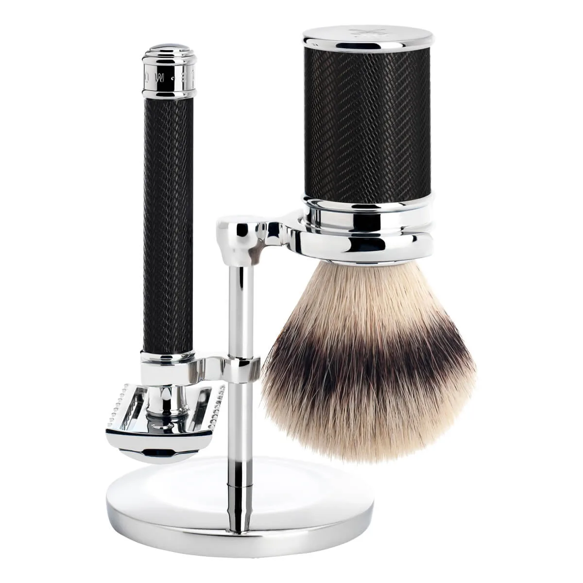 Mühle Shaving Barbersæt med DE-skraber (åben kam), Silvertip FibreÂ® Barberkost og Holder, Traditional, Black