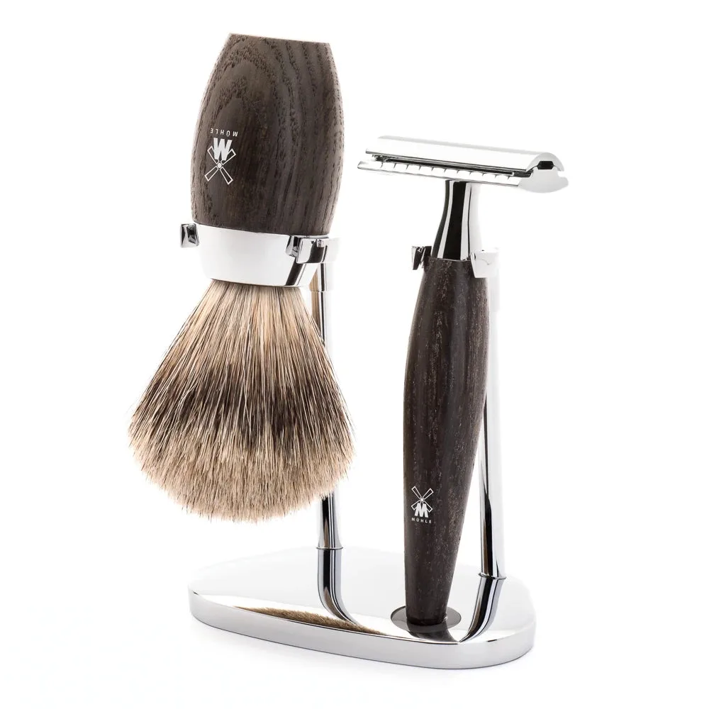 Mühle Shaving Barbersæt med DE-skraber, Barberkost og Holder, Kosmo, Moseeg