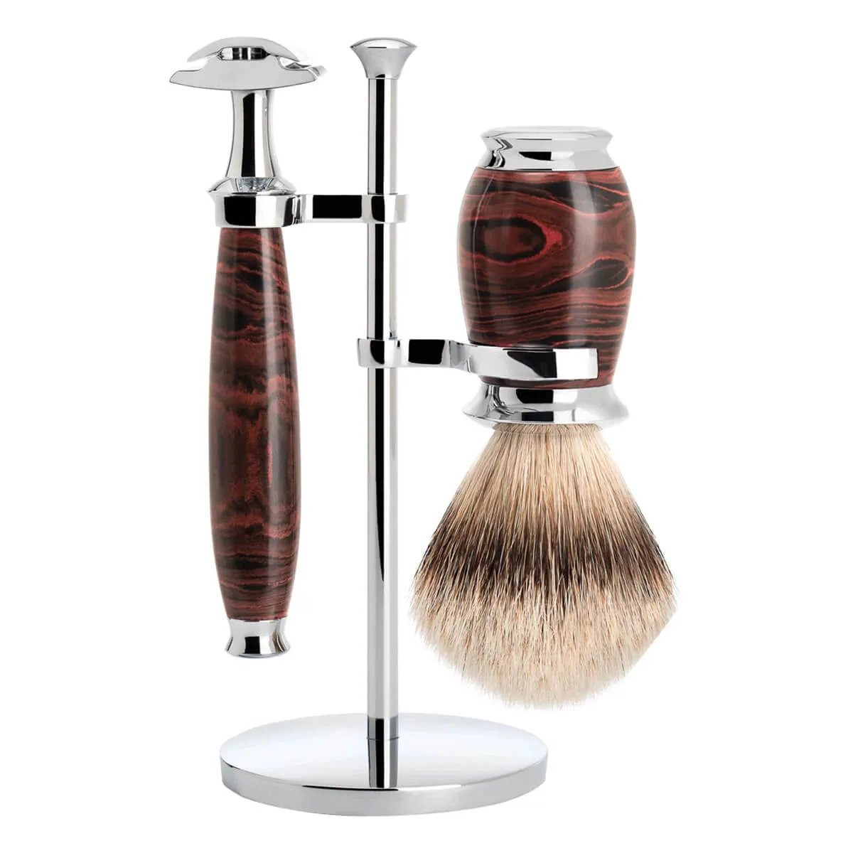 Mühle Shaving Barbersæt med DE-skraber, Barberkost og Holder, Purist, Ebonite