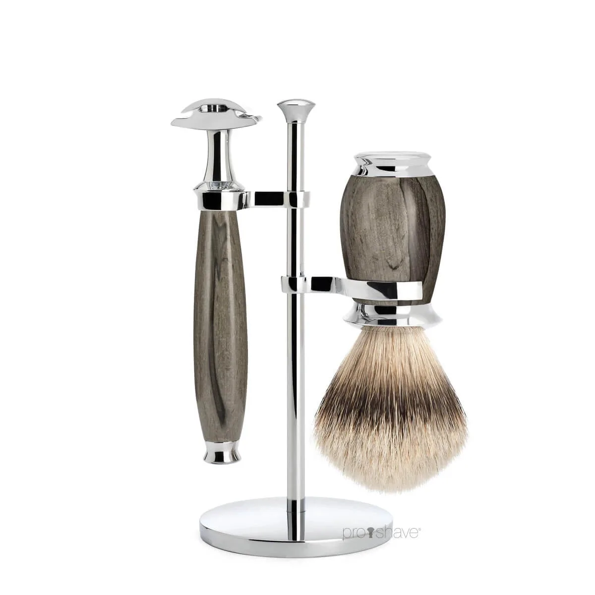 Mühle Shaving Barbersæt med DE-skraber, Barberkost og Holder, Purist, Grained Beech