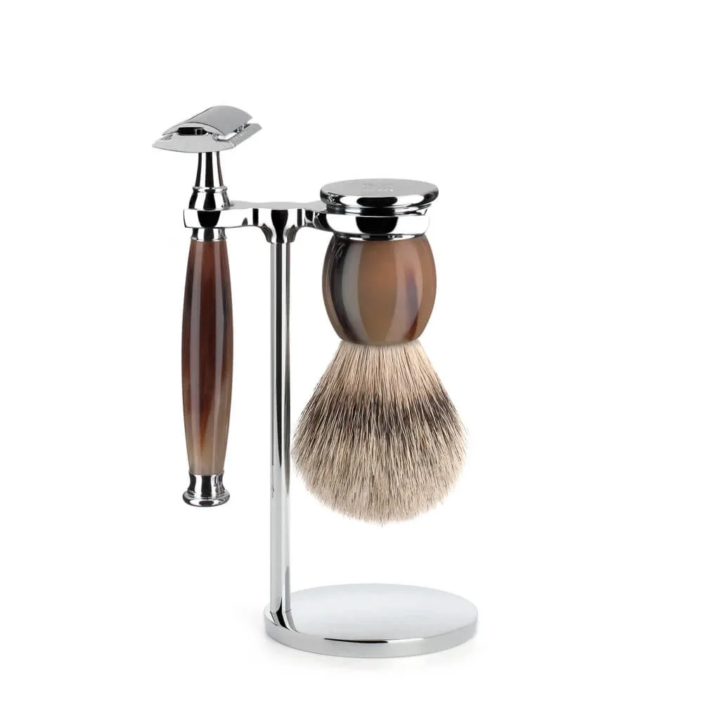 Mühle Shaving Barbersæt med DE-skraber, Barberkost og Holder, Sophist, Genuine Horn