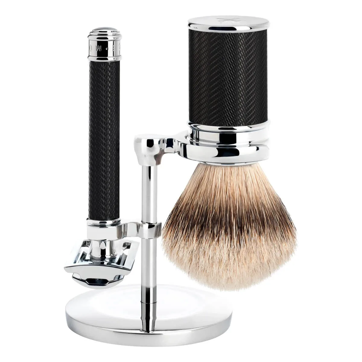 Mühle Shaving Barbersæt med DE-skraber, Barberkost og Holder, Traditional, Black