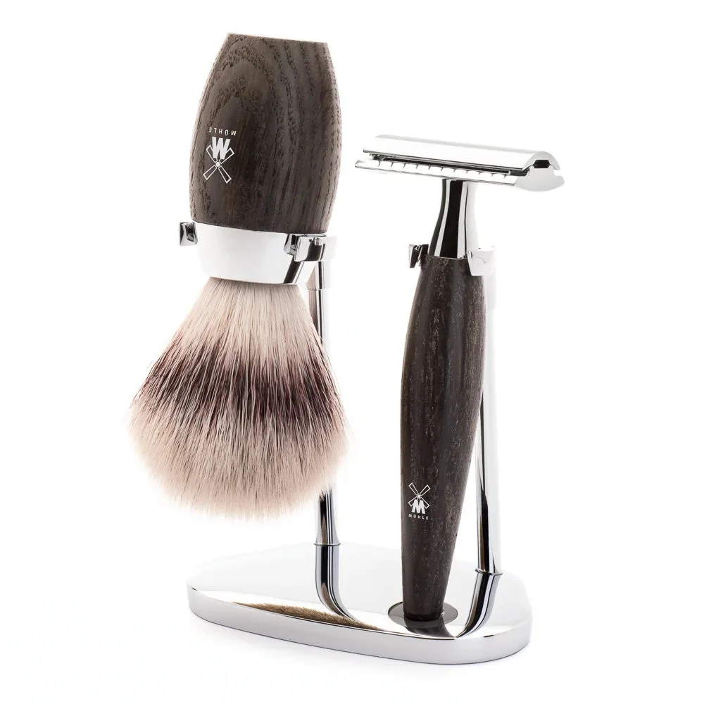 Mühle Shaving Barbersæt med DE-skraber, Fibre Barberkost og Holder, Kosmo, Moseeg