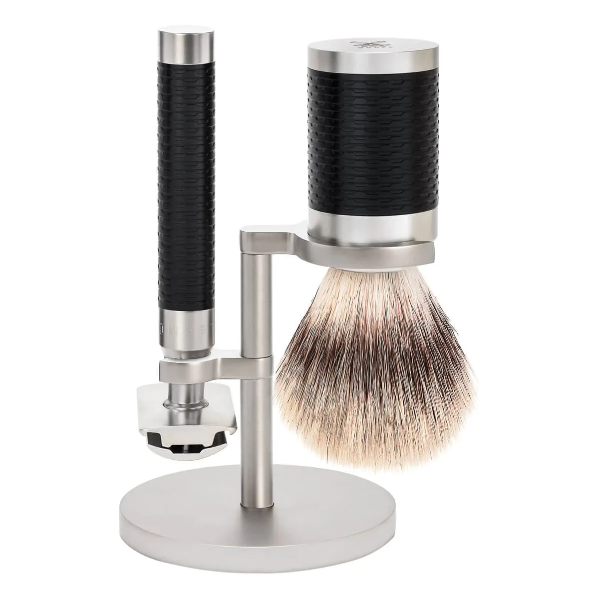 Mühle Shaving Barbersæt med DE-skraber, Fibre Barberkost og Holder, Rocca, Rustfrit stål