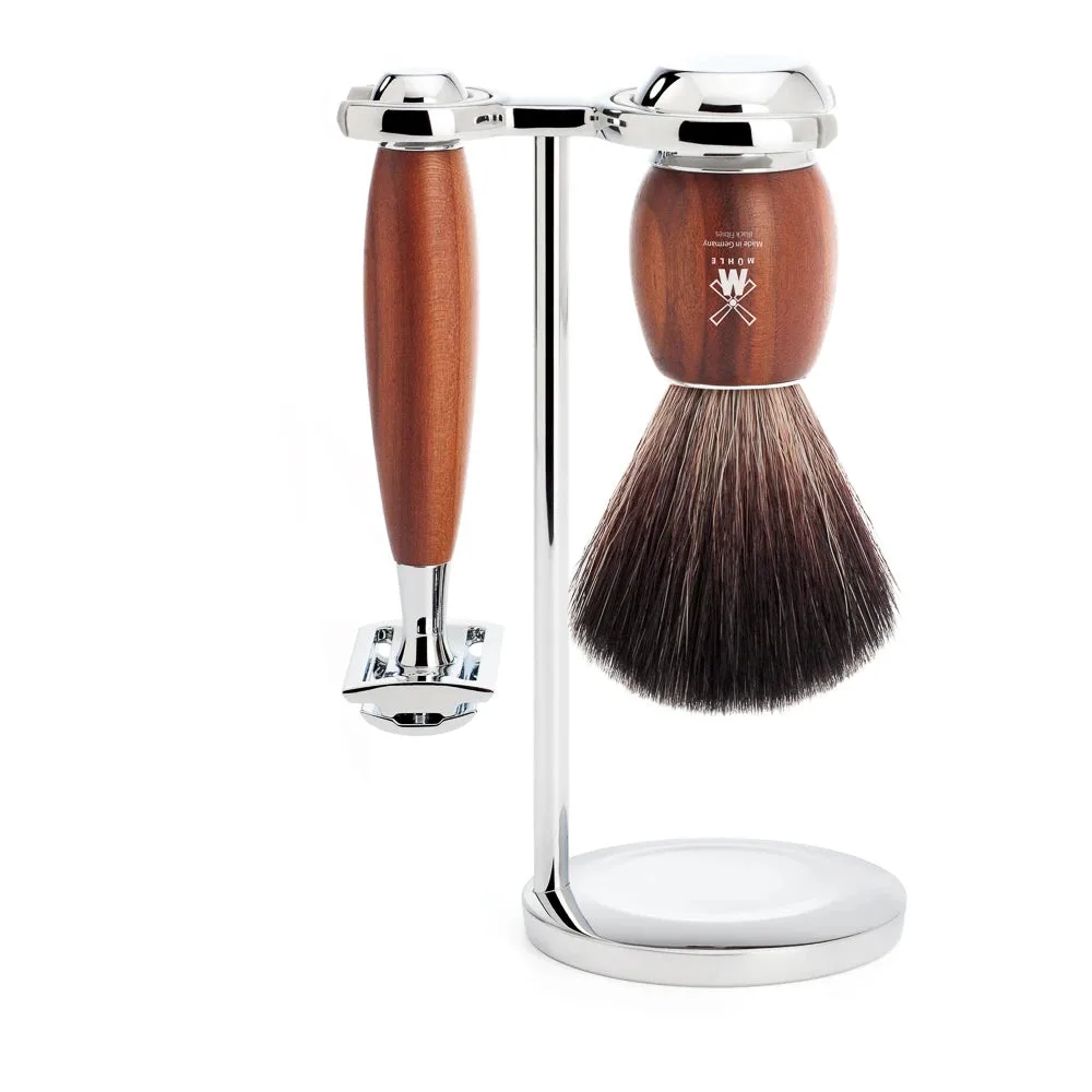 Mühle Shaving Barbersæt med DE-skraber, Fibre Barberkost og Holder, Vivo, Blommetræ