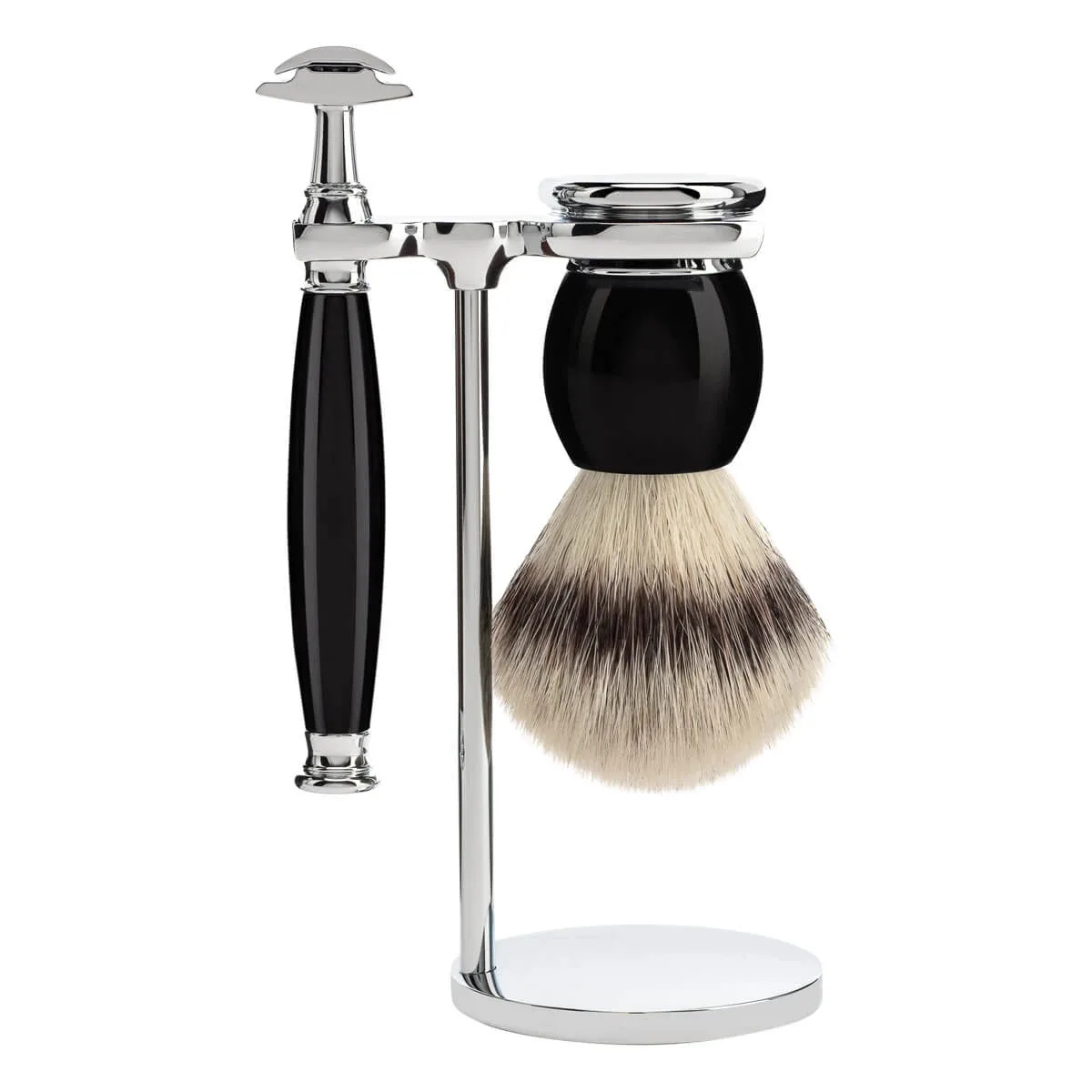 Mühle Shaving Barbersæt med DE-skraber, Silvertip FibreÂ® Barberkost og Holder, Sophist, Sort Kunstharpiks