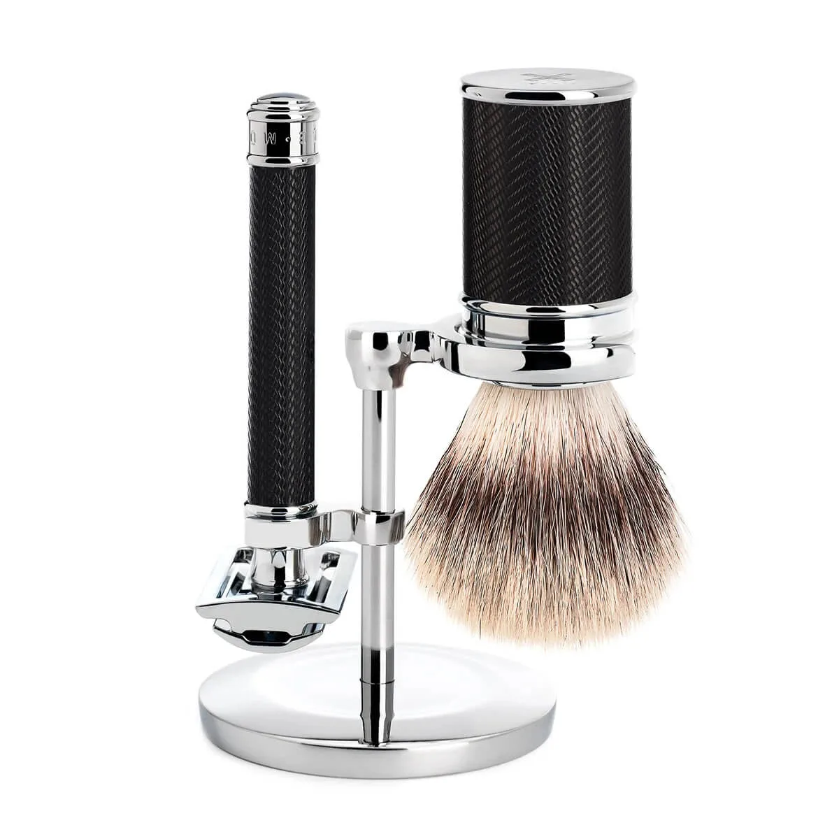 Mühle Shaving Barbersæt med DE-skraber, Silvertip FibreÂ® Barberkost og Holder, Traditional, Black