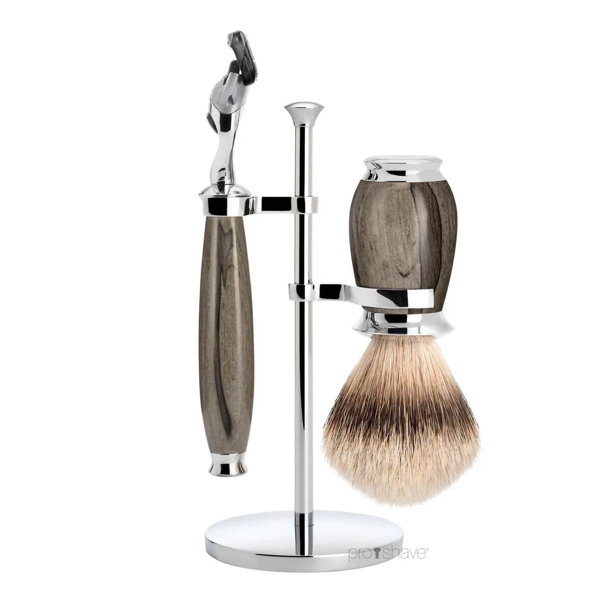 Mühle Shaving Barbersæt med Fusion Skraber, Barberkost og Holder, Purist, Grained Beech