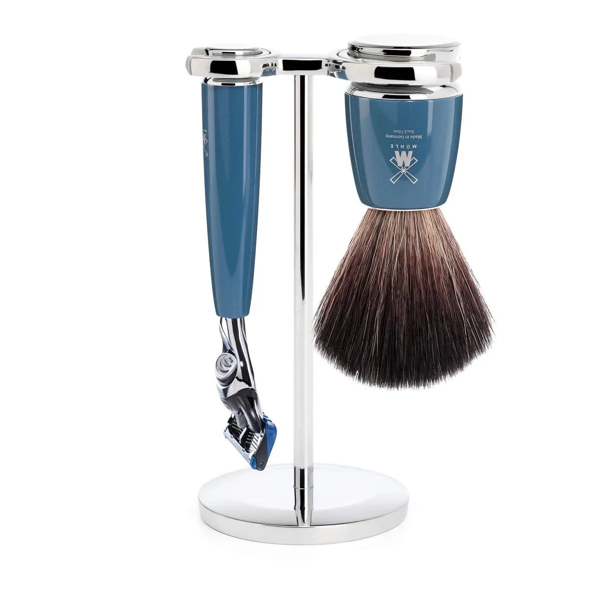 Mühle Shaving Barbersæt med Fusion Skraber, Fibre Barberkost og Holder, Rytmo, Petroleumsblå