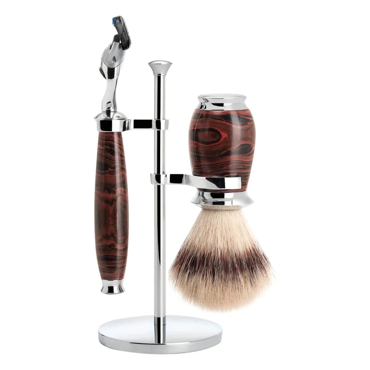 Mühle Shaving Barbersæt med Fusion Skraber, Silvertip Fibre® Barberkost og Holder, Purist, Ebonite