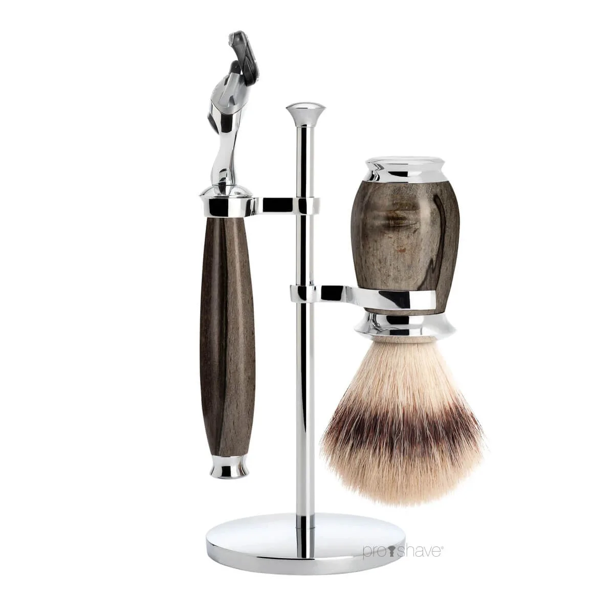 Mühle Shaving Barbersæt med Fusion Skraber, Silvertip FibreÂ® Barberkost og Holder, Purist, Grained Beech