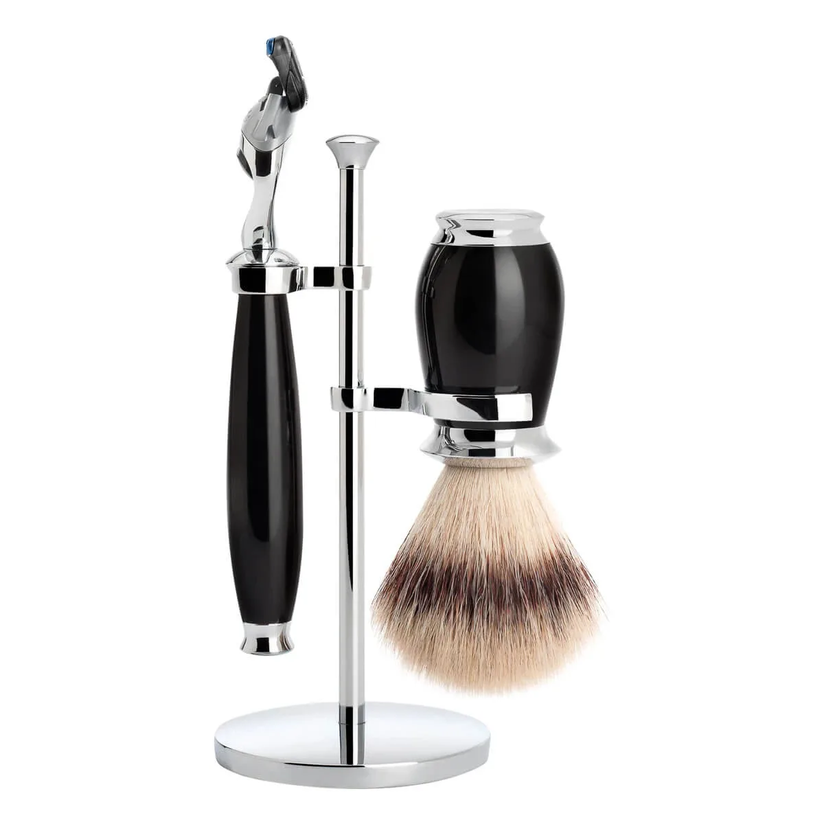 Mühle Shaving Barbersæt med Fusion Skraber, Silvertip FibreÂ® Barberkost og Holder, Purist, Sort Kunstharpiks