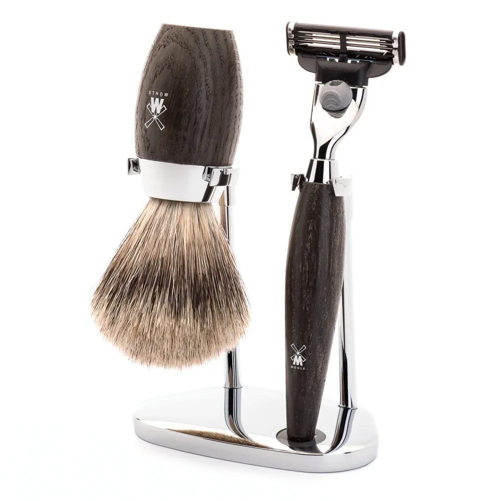 Mühle Shaving Barbersæt med Mach3 Skraber, Barberkost og Holder, Kosmo, Moseeg