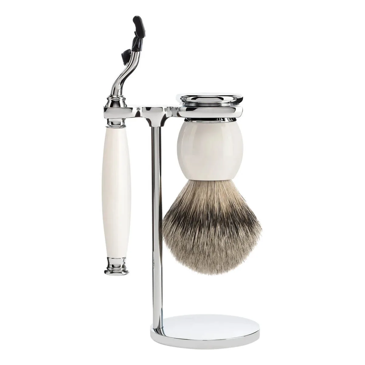 Mühle Shaving Barbersæt med Mach3 Skraber, Barberkost og Holder, Sophist, Porcelæn