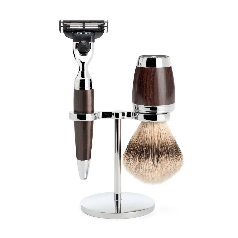 Mühle Shaving Barbersæt med Mach3 Skraber, Barberkost og Holder, Stylo, African Blackwood