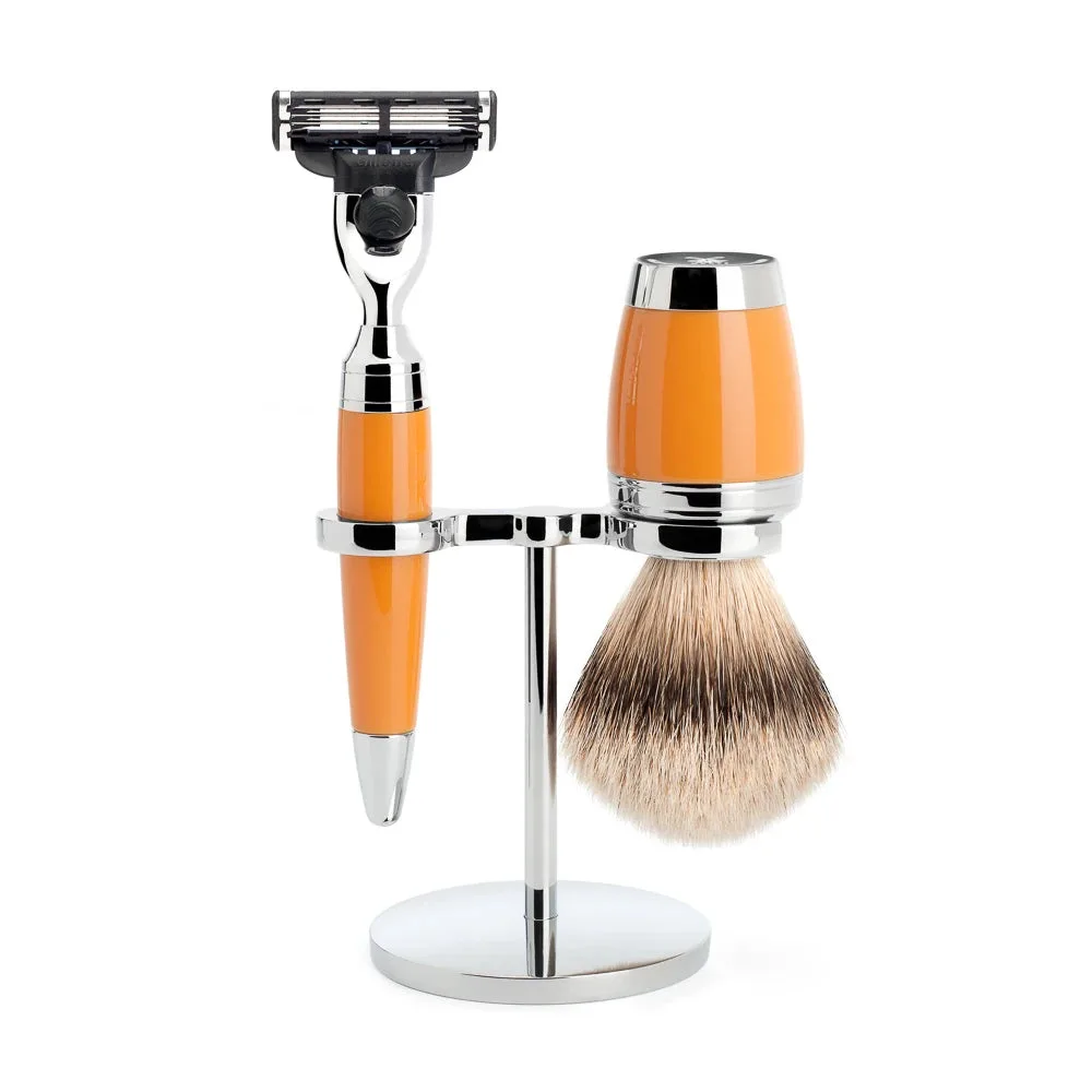 Mühle Shaving Barbersæt med Mach3 Skraber, Barberkost og Holder, Stylo, Butterscotch