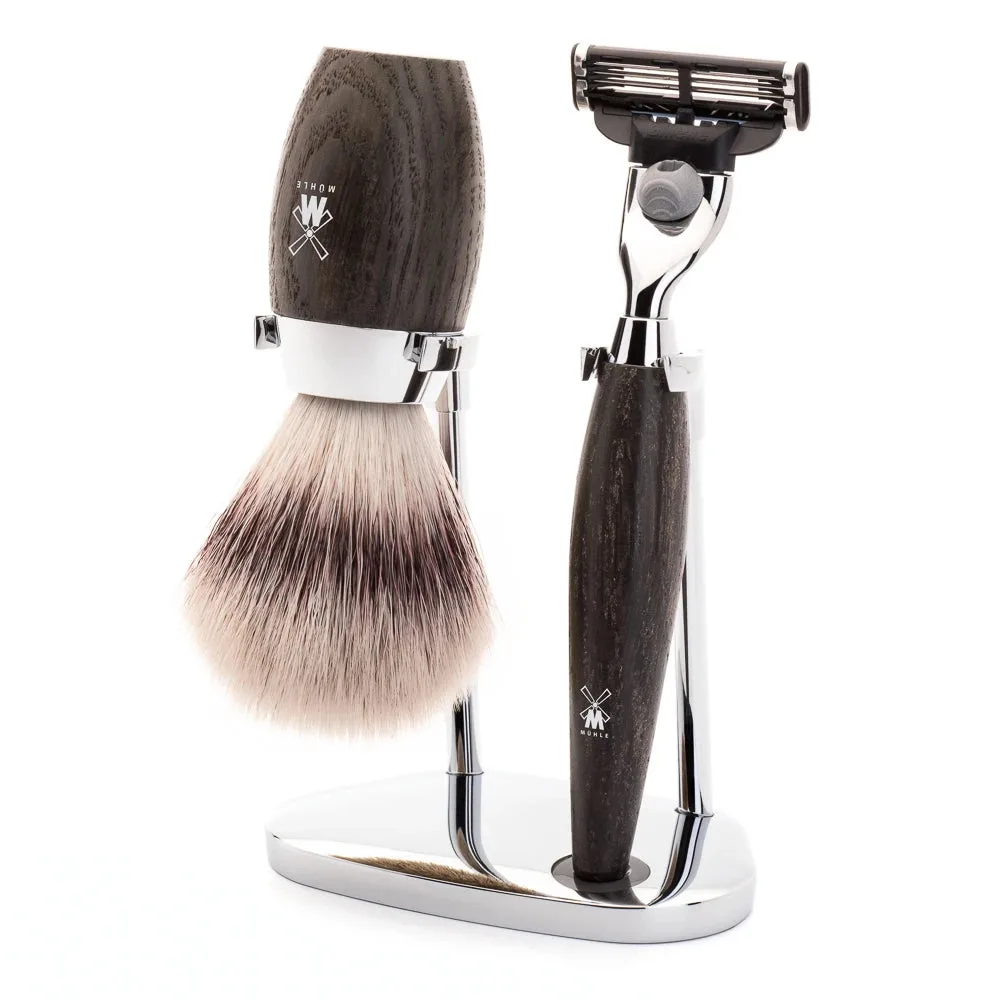 Mühle Shaving Barbersæt med Mach3 Skraber, Børste og Holder, Kosmo, Moseeg