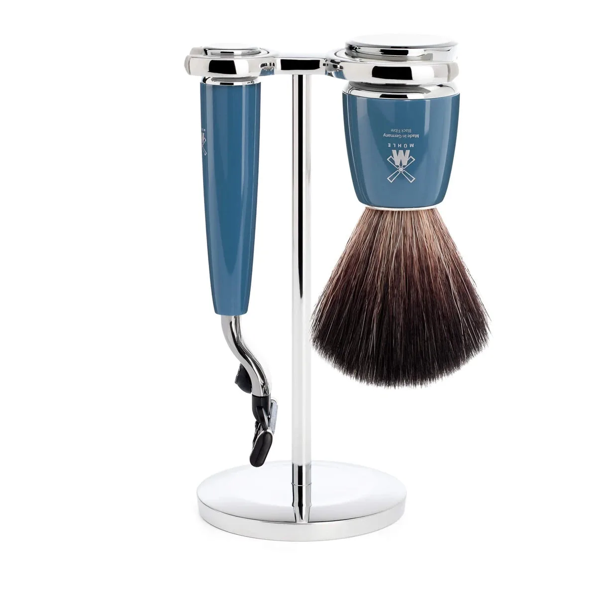 Mühle Shaving Barbersæt med Mach3 Skraber, Fibre Barberkost og Holder, Rytmo, Petroleumsblå