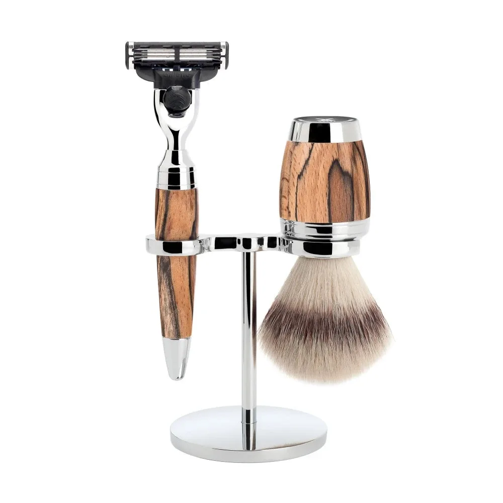 Mühle Shaving Barbersæt med Mach3 Skraber, Fibre Barberkost og Holder, Stylo, Spalted Beech