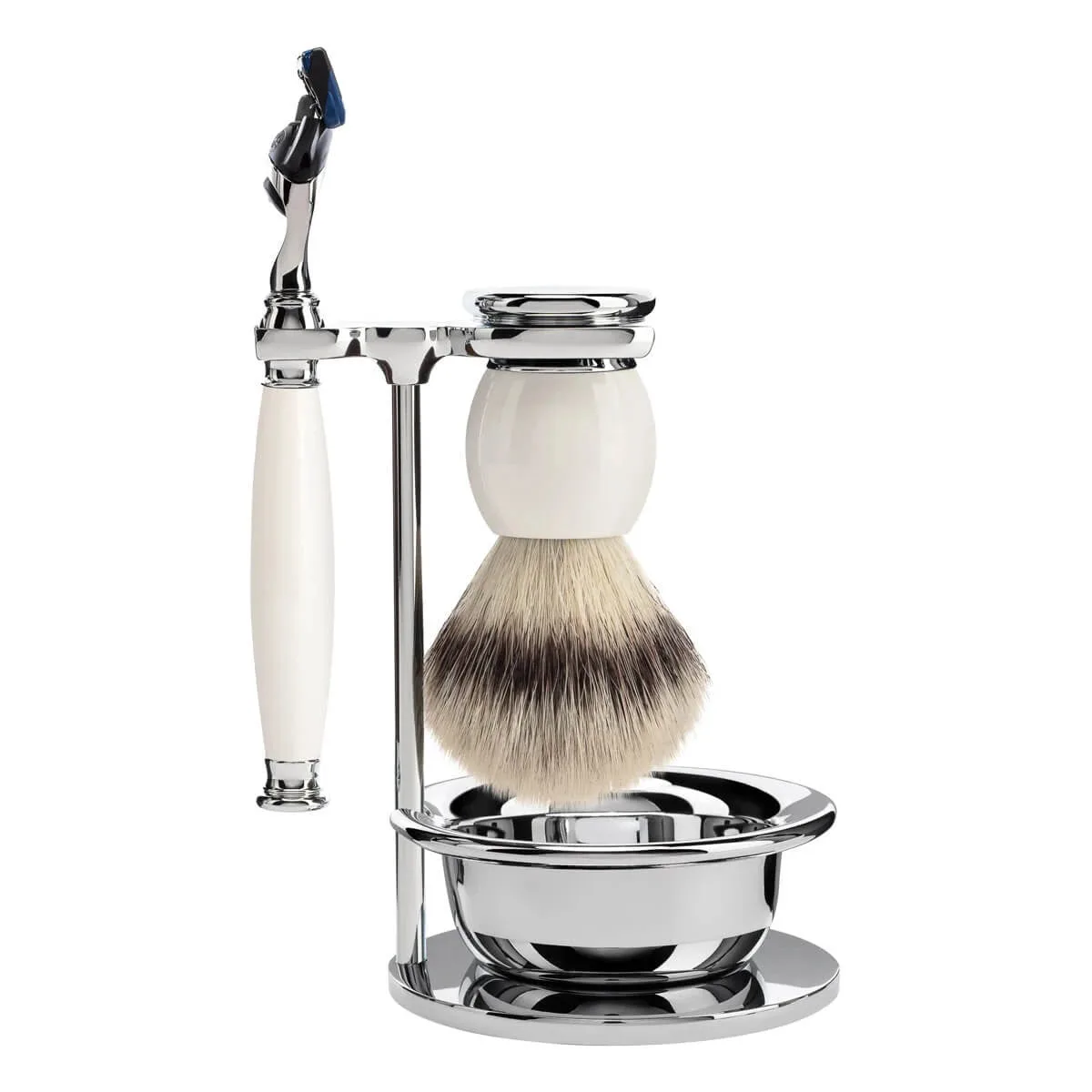 Mühle Shaving Barbersæt med Skraber, Barberkost, Holder og Skål, Sophist, Porcelæn