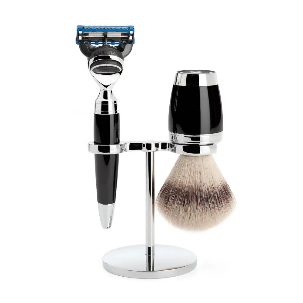 Mühle Shaving Barbersæt med Skraber, Barberkost og Holder, Stylo, Sort Kunstharpiks