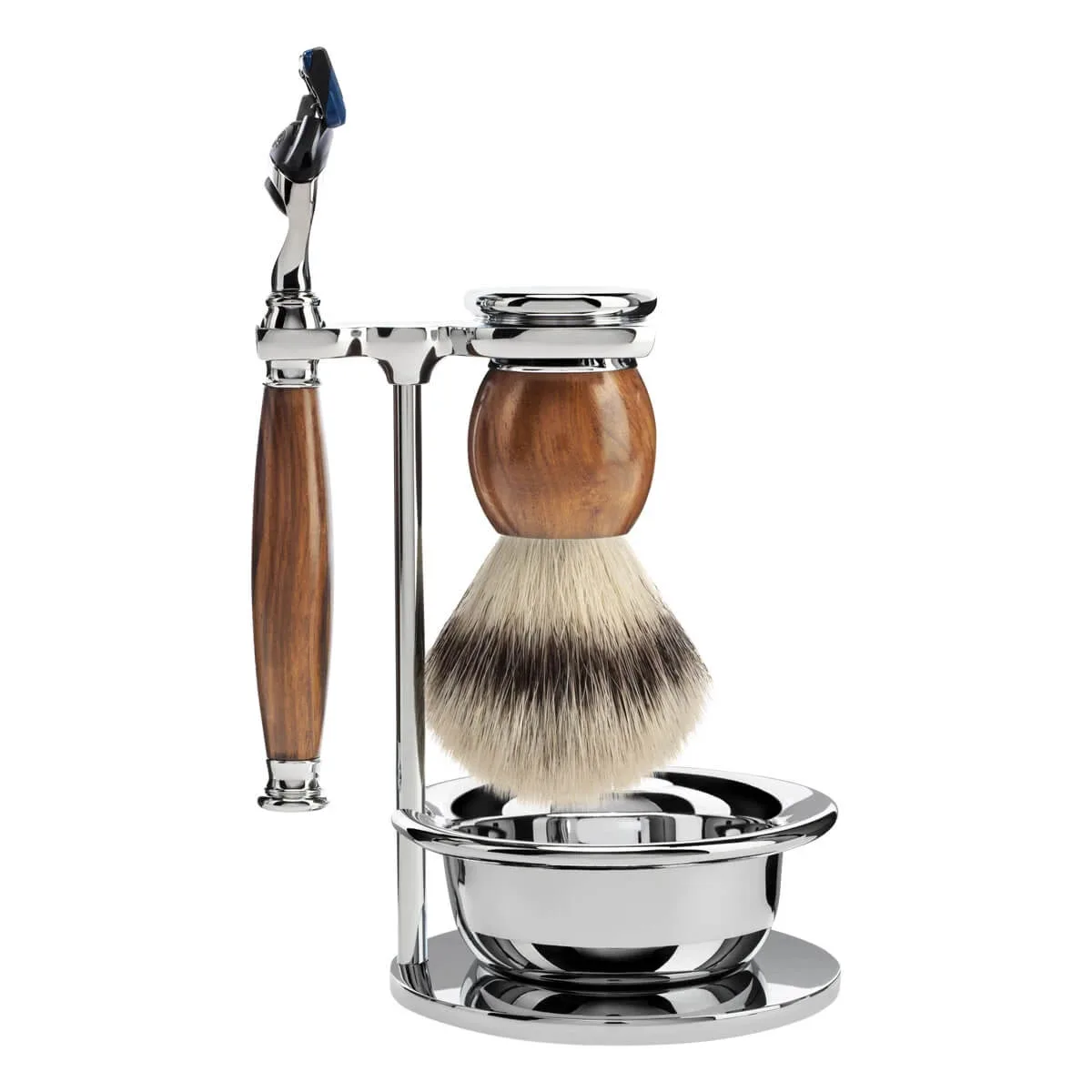 Mühle Shaving Barbersæt med Skraber, Fibre Barberkost, Holder og Skål, Sophist, Ironwood