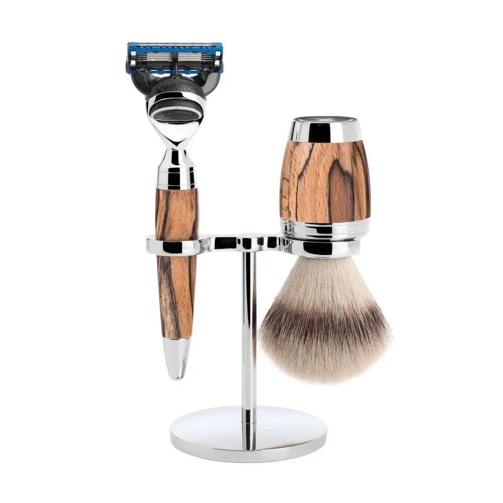Mühle Shaving Barbersæt med Skraber, Fibre Barberkost og Holder, Stylo, Spalted Beech
