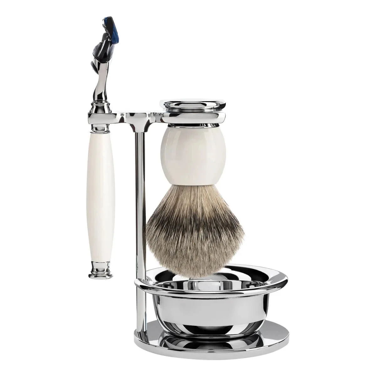 Mühle Shaving Barbersæt med Skraber, Silvertip Barberkost, Holder og Skål, Sophist, Porcelæn