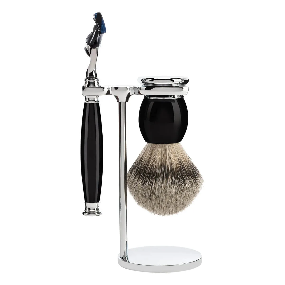 Mühle Shaving Barbersæt med Skraber, Silvertip Barberkost og Holder, Sophist, Sort Kunstharpiks