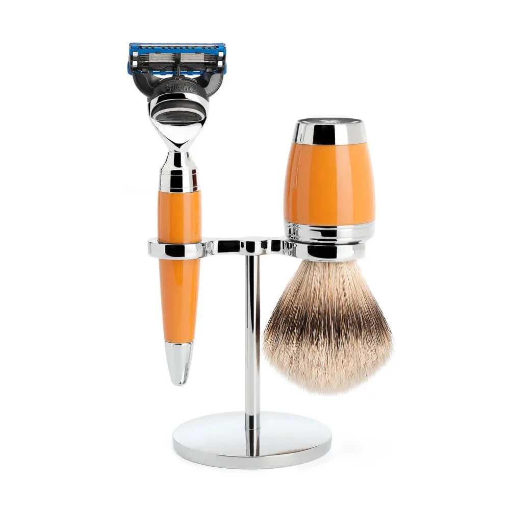 Mühle Shaving Barbersæt med Skraber, Silvertip Barberkost og Holder, Stylo, Butterscotch