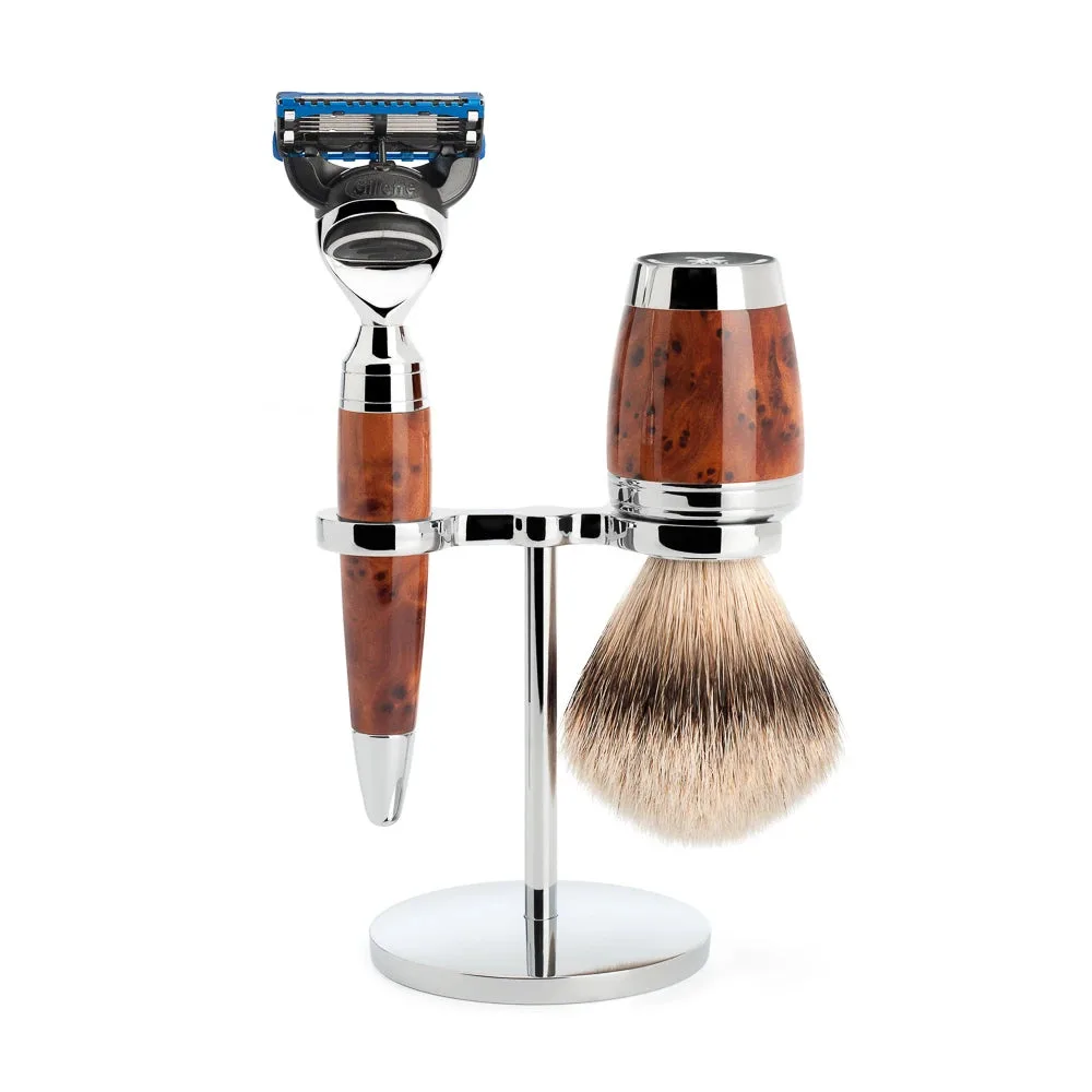 Mühle Shaving Barbersæt med Skraber, Silvertip Barberkost og Holder, Stylo, Thuja Wood
