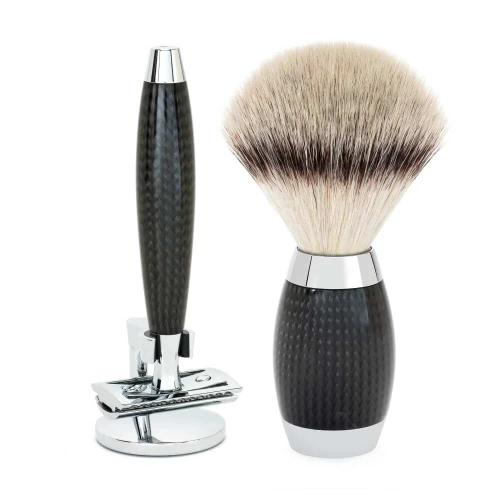 Mühle Shaving Edition No. 1, Barbersæt med DE-skraber, Silvertip FibreÂ® Barberkost og Holder til skraber, Carbon