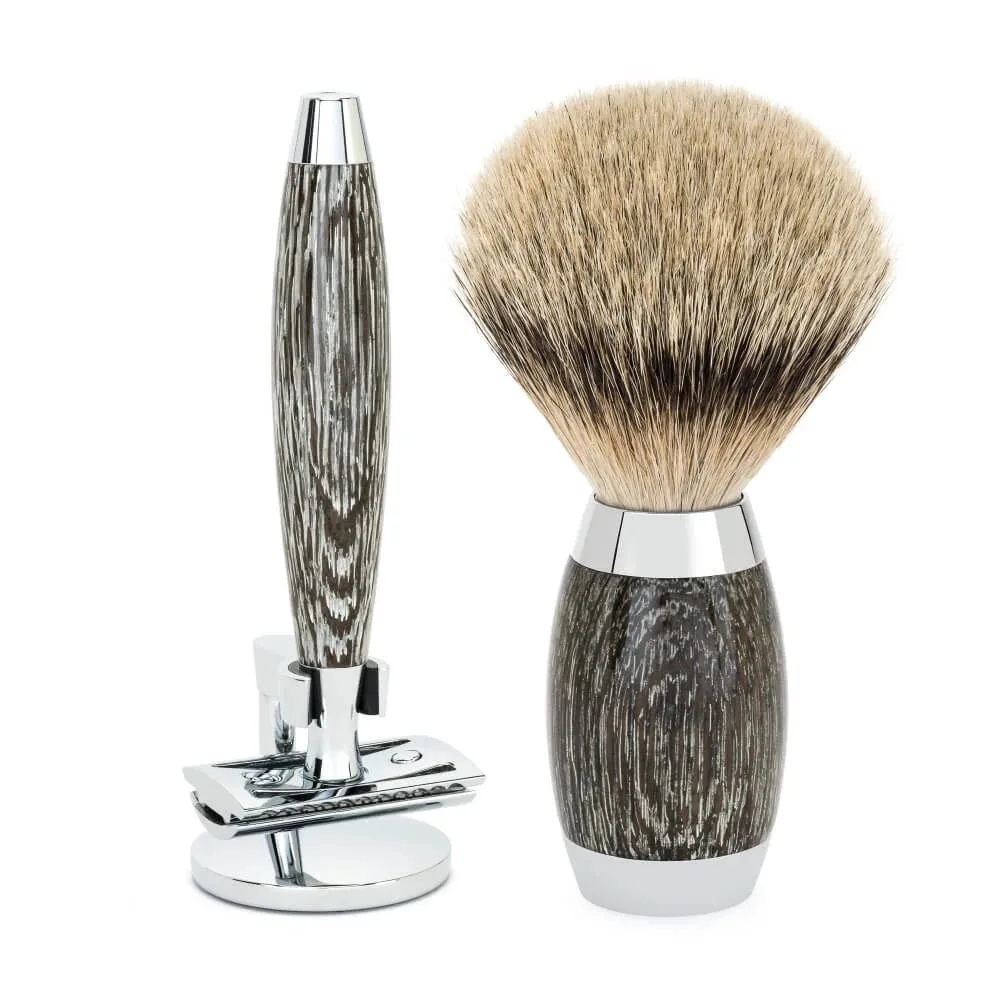 Mühle Shaving Edition No. 3, Barbersæt med DE-skraber, Silvertip Badger Barberkost og Holder til skraber, Moseeg & Sterling Sølv